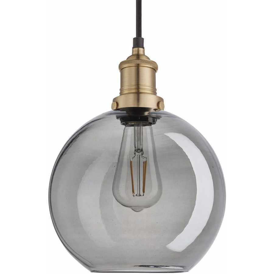 Industville Brooklyn Tinted Glass Globe Pendant Light - 9 Inch - Smoke Grey - Brass Holder