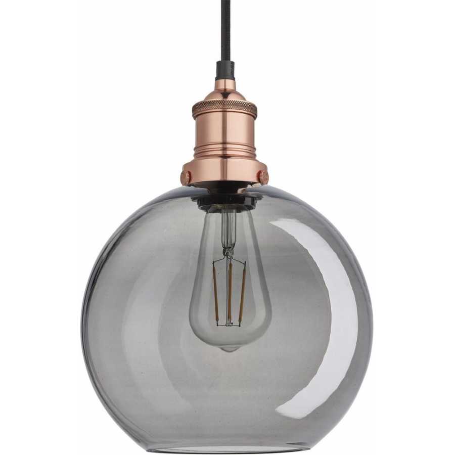 Industville Brooklyn Tinted Glass Globe Pendant Light - 9 Inch - Smoke Grey - Copper Holder