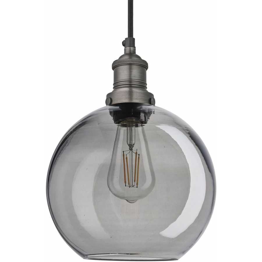 Industville Brooklyn Tinted Glass Globe Pendant Light - 9 Inch - Smoke Grey - Pewter Holder