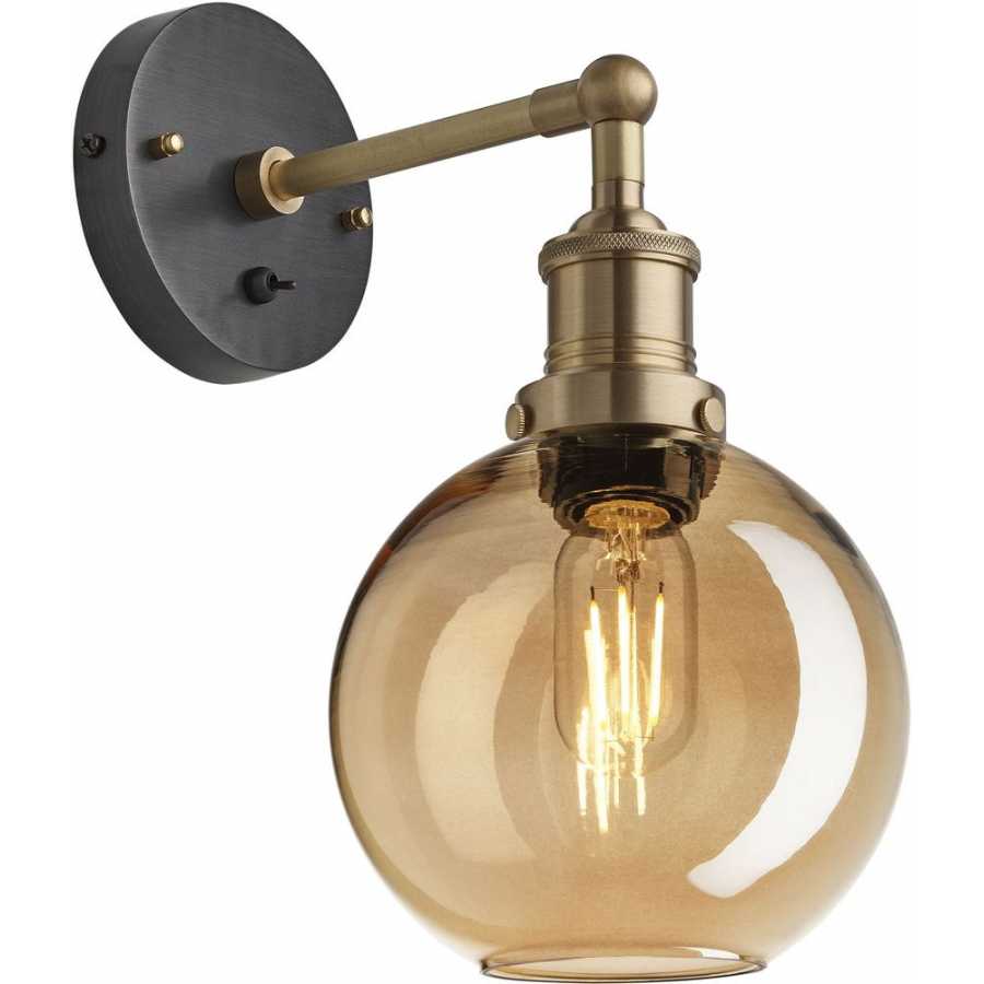 Industville Brooklyn Tinted Glass Globe Wall Light - 7 Inch - Amber - Brass Holder