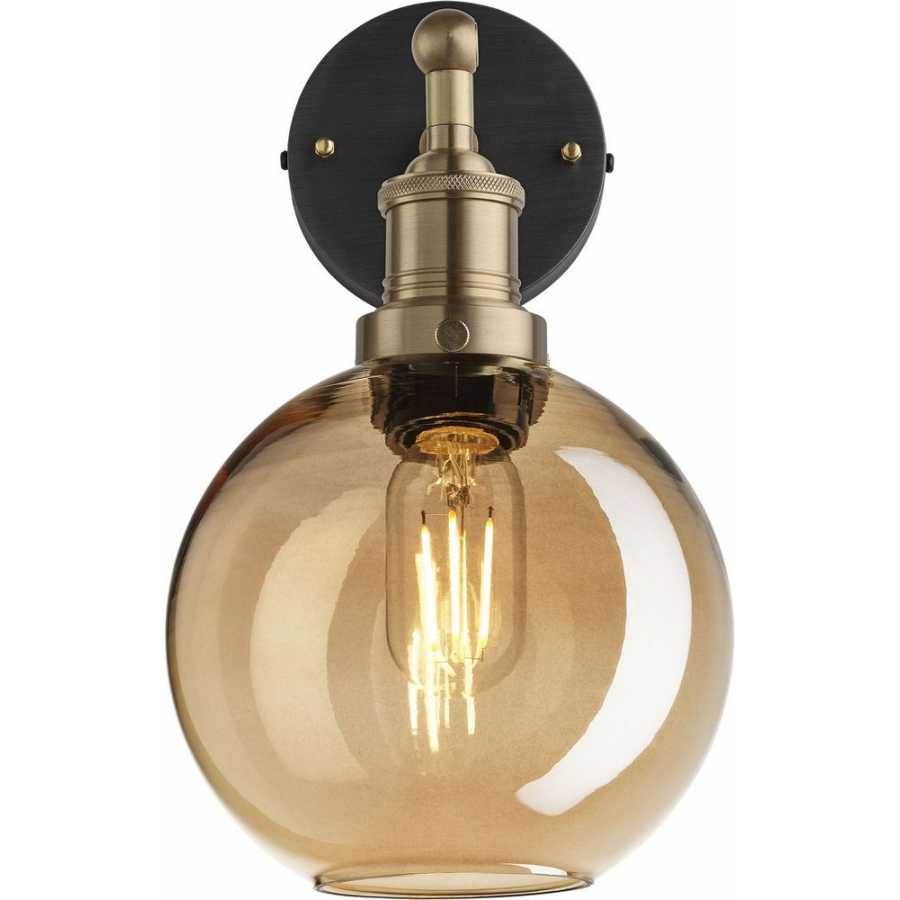 Industville Brooklyn Tinted Glass Globe Wall Light - 7 Inch - Amber - Brass Holder