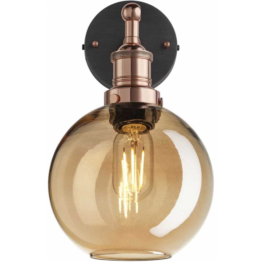 Industville Brooklyn Tinted Glass Globe Wall Light - 7 Inch - Amber - Copper Holder