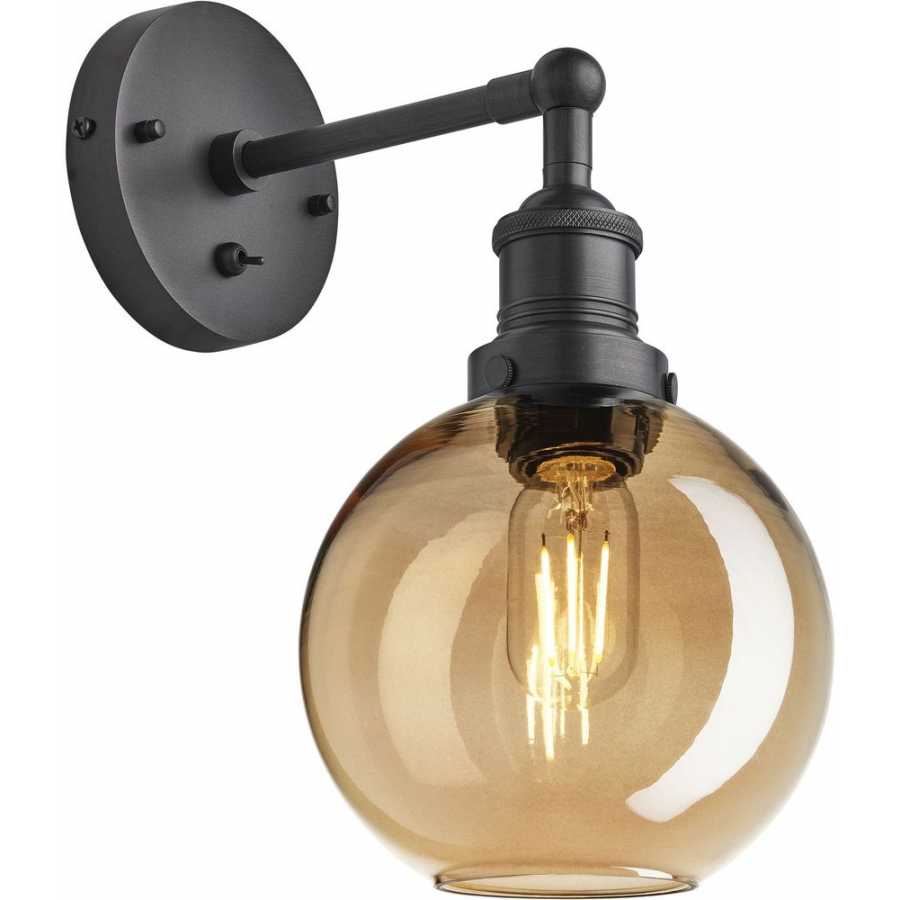 Industville Brooklyn Tinted Glass Globe Wall Light - 7 Inch - Amber - Pewter Holder