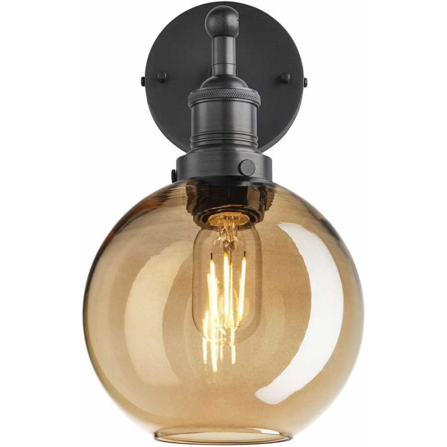 Industville Brooklyn Tinted Glass Globe Wall Light - 7 Inch - Amber - Pewter Holder
