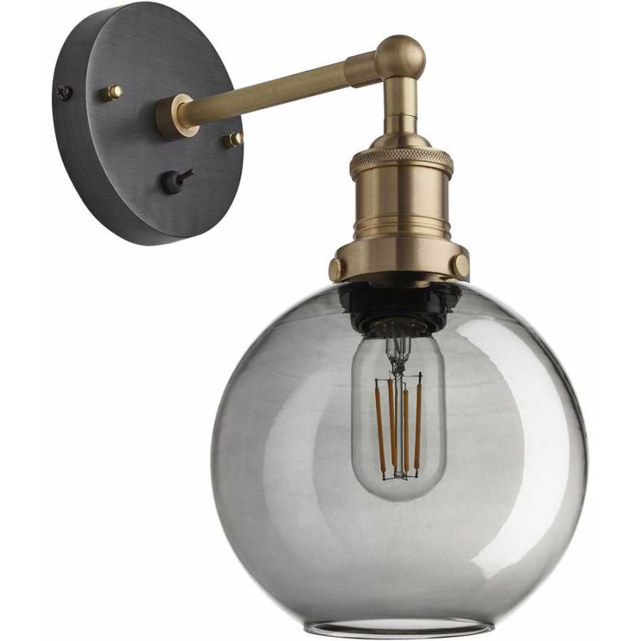 Industville Brooklyn Tinted Glass Globe Wall Light - 7 Inch - Smoke Grey - Brass Holder