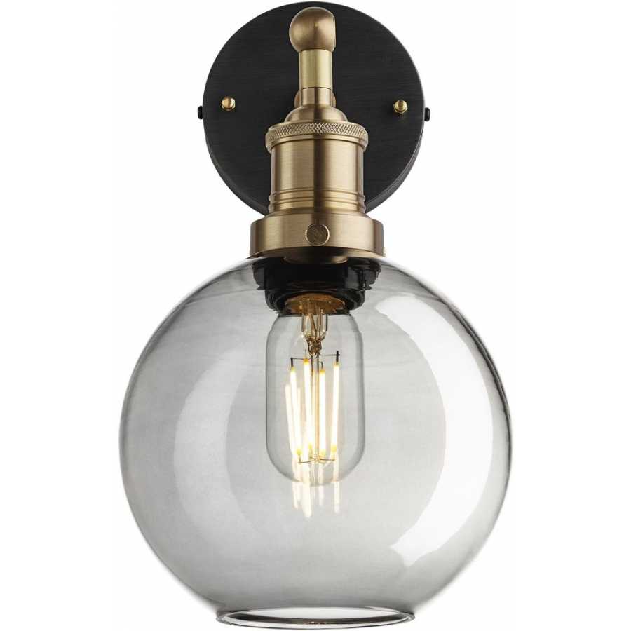 Industville Brooklyn Tinted Glass Globe Wall Light - 7 Inch - Smoke Grey - Brass Holder