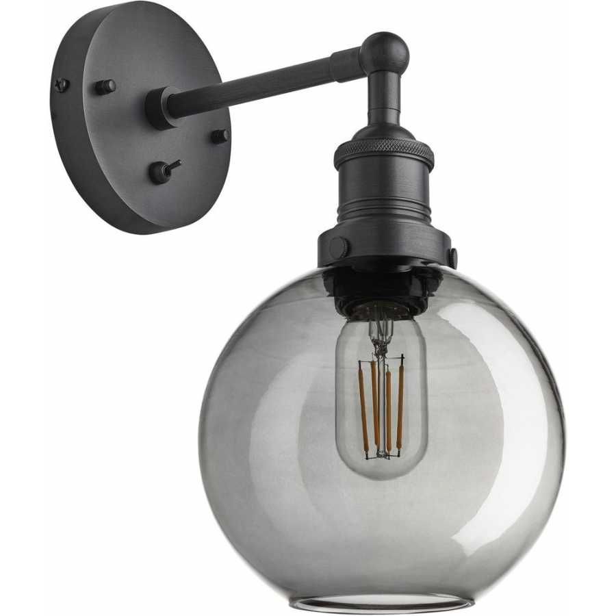 Industville Brooklyn Tinted Glass Globe Wall Light - 7 Inch - Smoke Grey - Pewter Holder