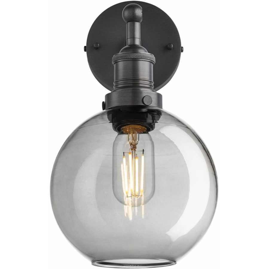 Industville Brooklyn Tinted Glass Globe Wall Light - 7 Inch - Smoke Grey - Pewter Holder