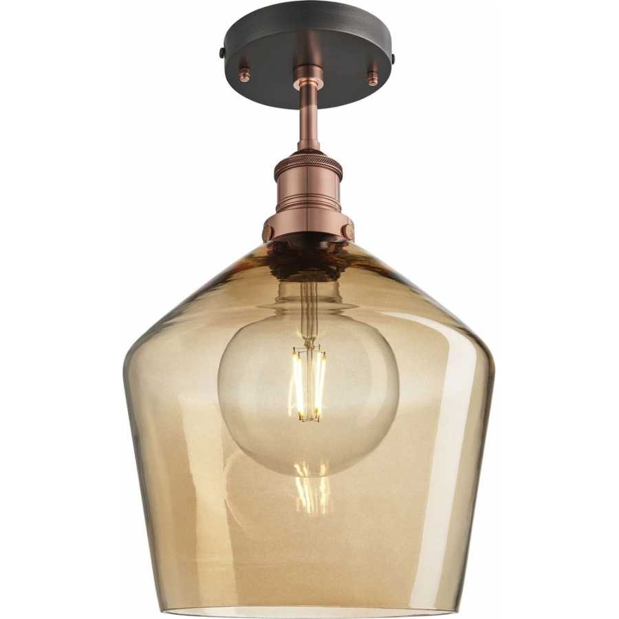 Industville Brooklyn Tinted Glass Schoolhouse Flush Mount - 10 Inch - Amber - Copper Holder