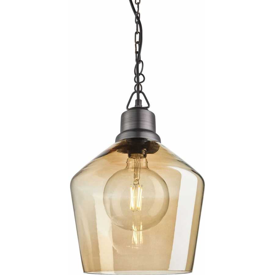 Industville Brooklyn Tinted Glass Schoolhouse Pendant Light - 10 Inch - Amber - Pewter Chain Holder