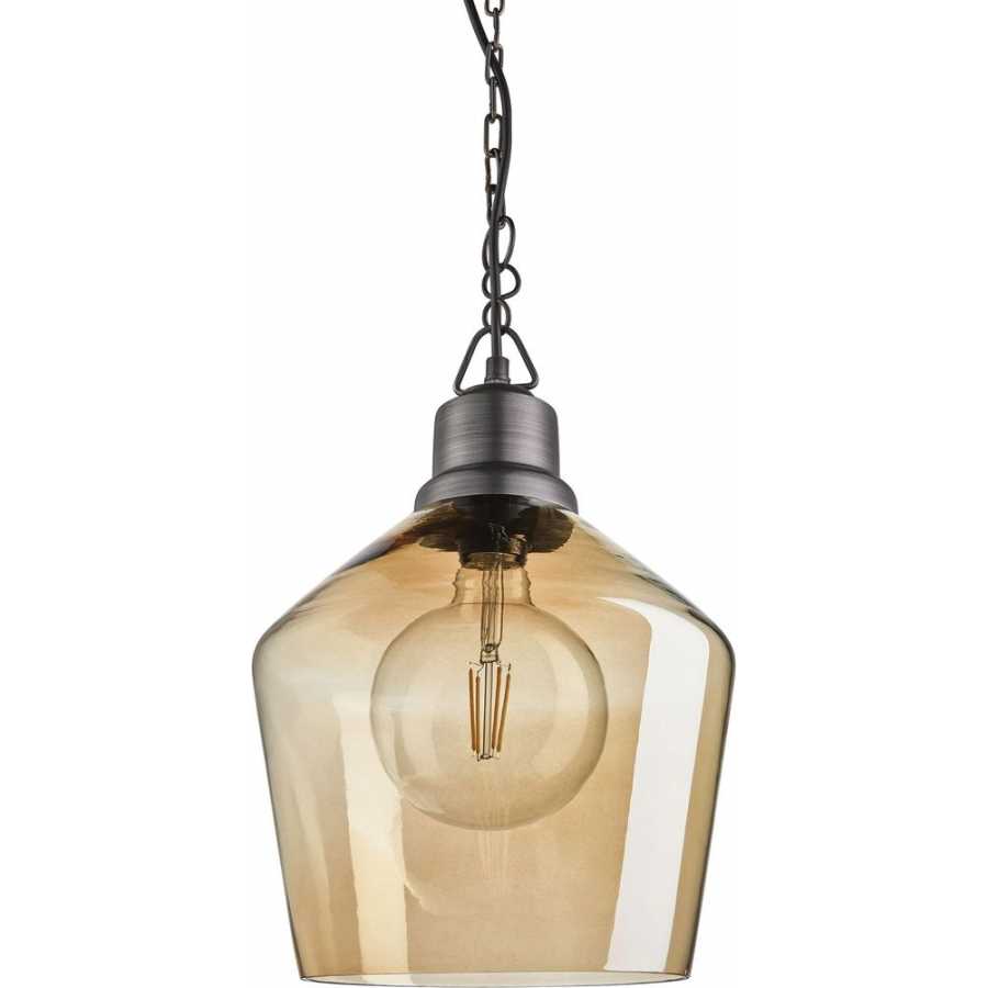 Industville Brooklyn Tinted Glass Schoolhouse Pendant Light - 10 Inch - Amber - Pewter Chain Holder