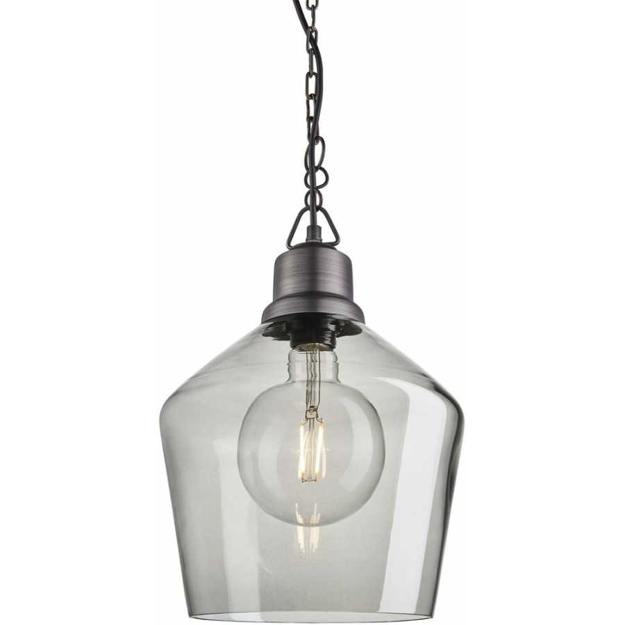 Industville Brooklyn Tinted Glass Schoolhouse Pendant Light - 10 Inch - Smoke Grey - Pewter Chain Holder