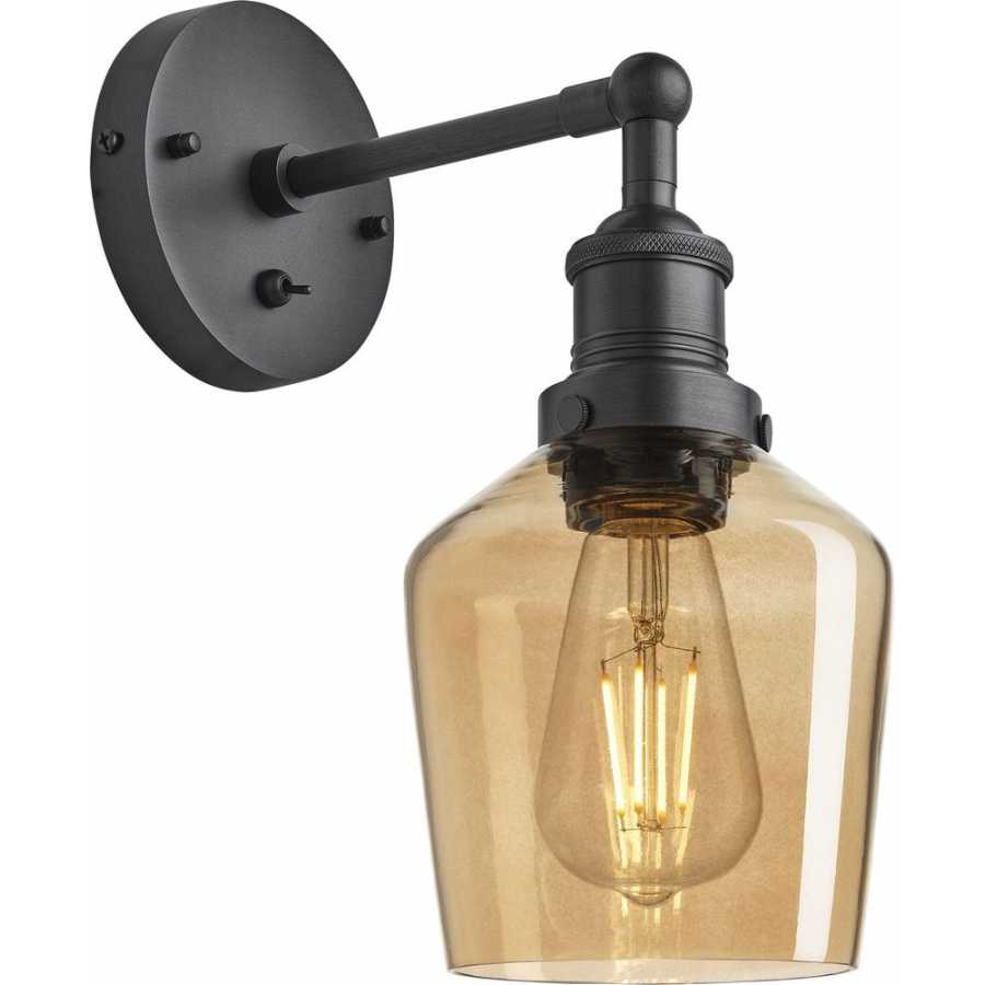 Industville Brooklyn Tinted Glass Schoolhouse Wall Light - 5.5 Inch - Amber - Pewter Holder
