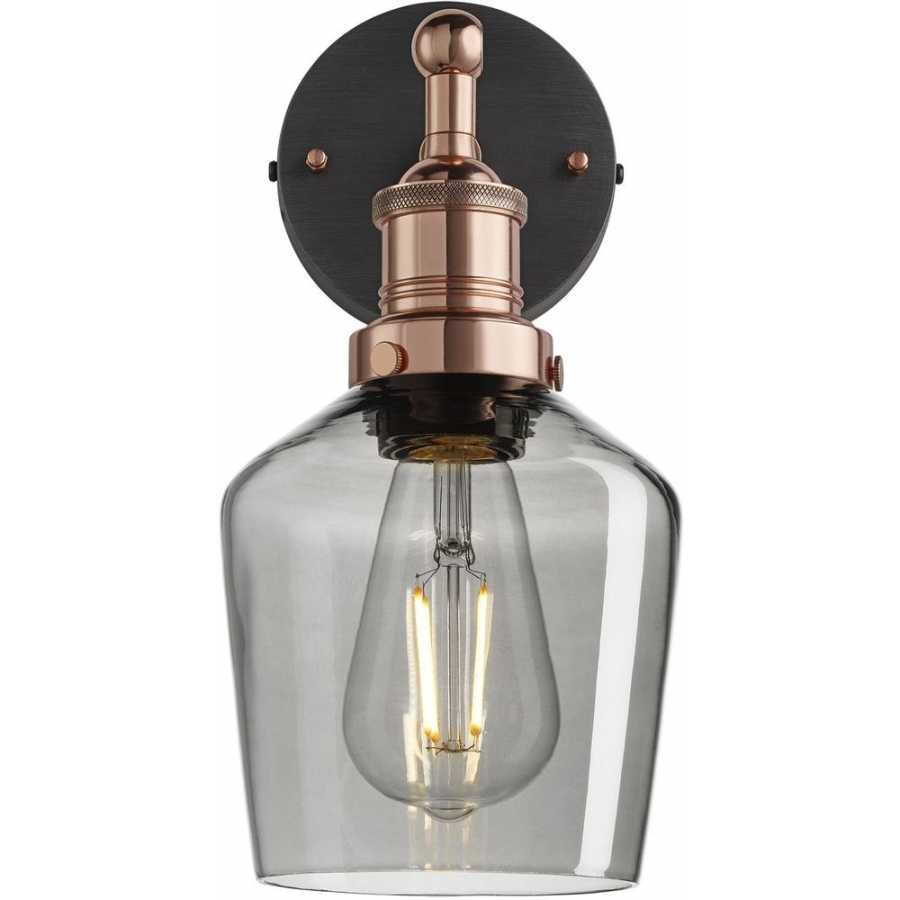 Industville Brooklyn Tinted Glass Schoolhouse Wall Light - 5.5 Inch - Smoke Grey - Copper Holder