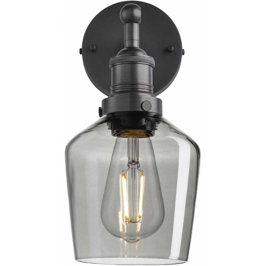 Industville Brooklyn Tinted Glass Schoolhouse Wall Light - 5.5 Inch - Smoke Grey - Pewter Holder