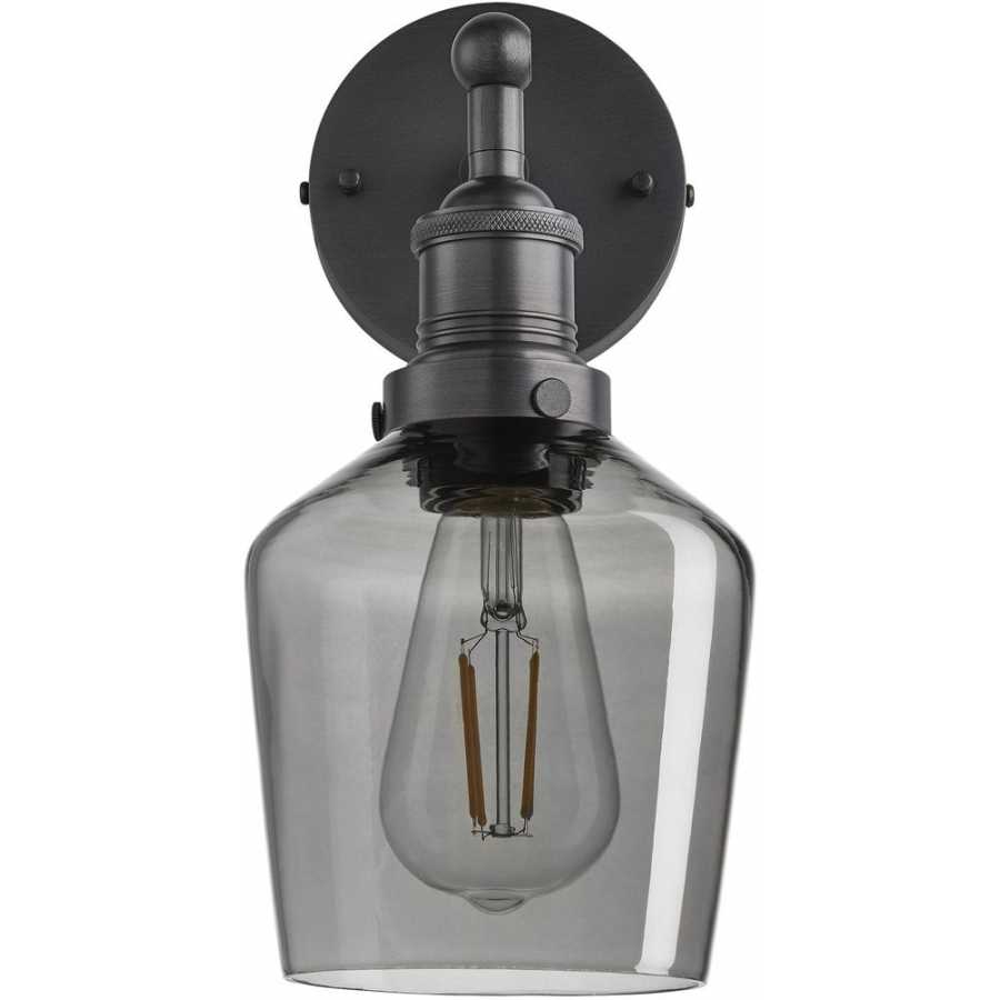 Industville Brooklyn Tinted Glass Schoolhouse Wall Light - 5.5 Inch - Smoke Grey - Pewter Holder