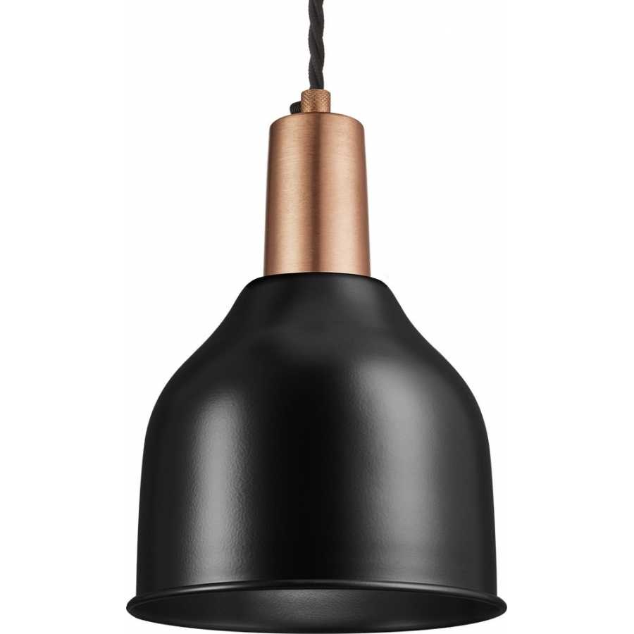 Industville Sleek Cone Pendant Light - 7 Inch - Matte Black - Copper Holder