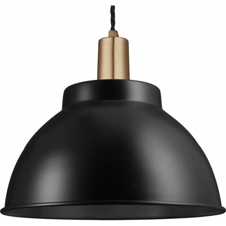 Industville Sleek Dome Pendant Light - 13 Inch - Matte Black - Brass Holder