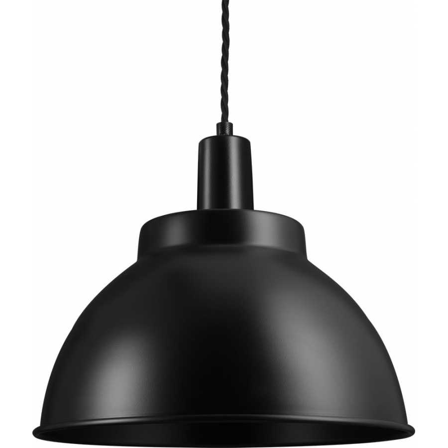 Industville Sleek Dome Pendant Light - 13 Inch - Matte Black - Black Holder