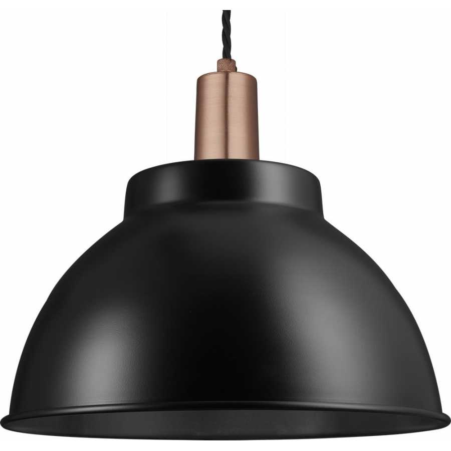Industville Sleek Dome Pendant Light - 13 Inch - Matte Black - Copper Holder
