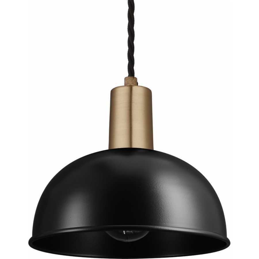 Industville Sleek Dome Pendant Light - 8 Inch - Matte Black - Brass Holder