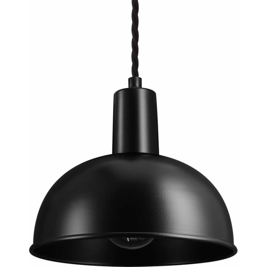 Industville Sleek Dome Pendant Light - 8 Inch - Matte Black - Black Holder