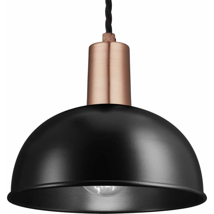 Industville Sleek Dome Pendant Light - 8 Inch - Matte Black - Copper Holder