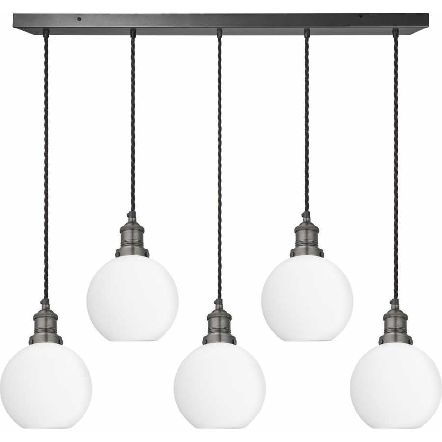 Industville Brooklyn Opal Glass Globe Cluster Pendant Light - 5 Wire - 7 Inch - Pewter Holder