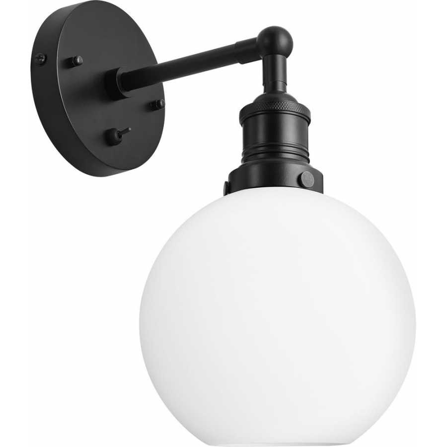 Industville Brooklyn Opal Glass Globe Wall Light - Black Holder