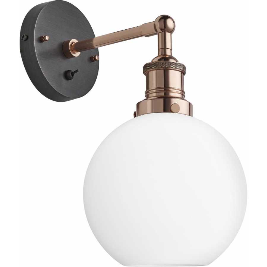 Industville Brooklyn Opal Glass Globe Wall Light - Copper Holder