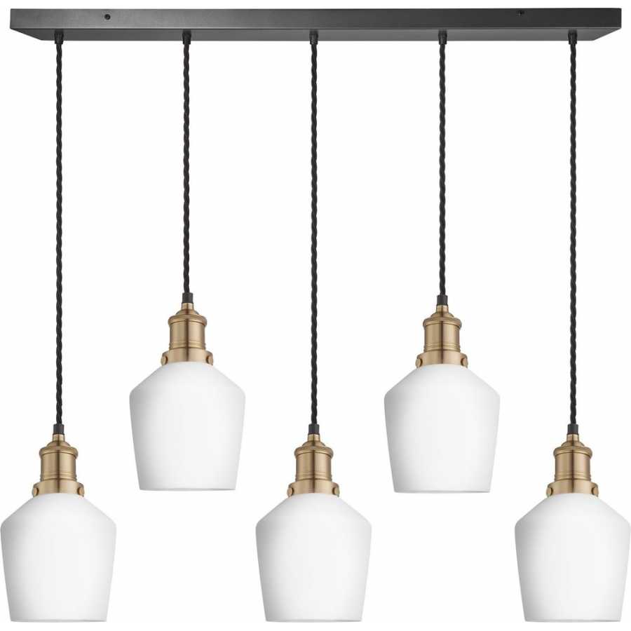 Industville Brooklyn Opal Glass Schoolhouse Cluster Pendant Light - 5 Wire - Brass Holder