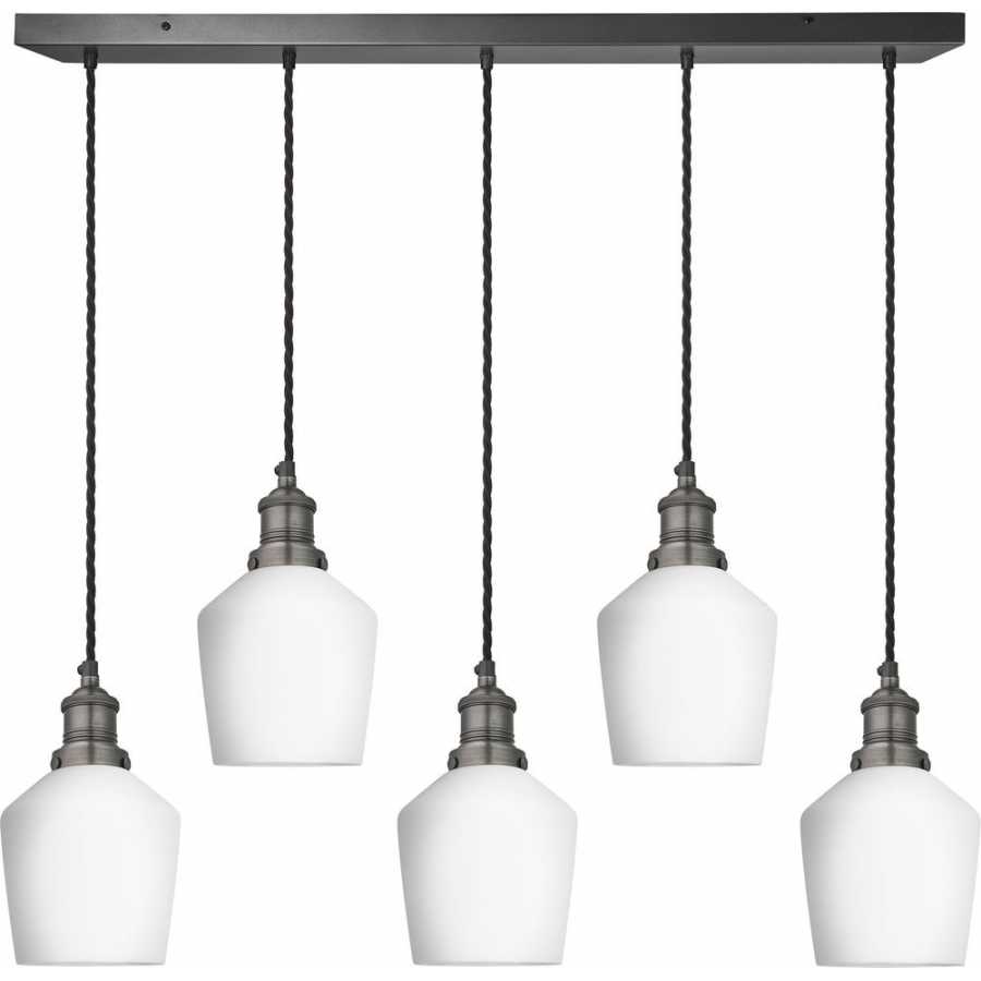 Industville Brooklyn Opal Glass Schoolhouse Cluster Pendant Light - 5 Wire - Pewter Holder