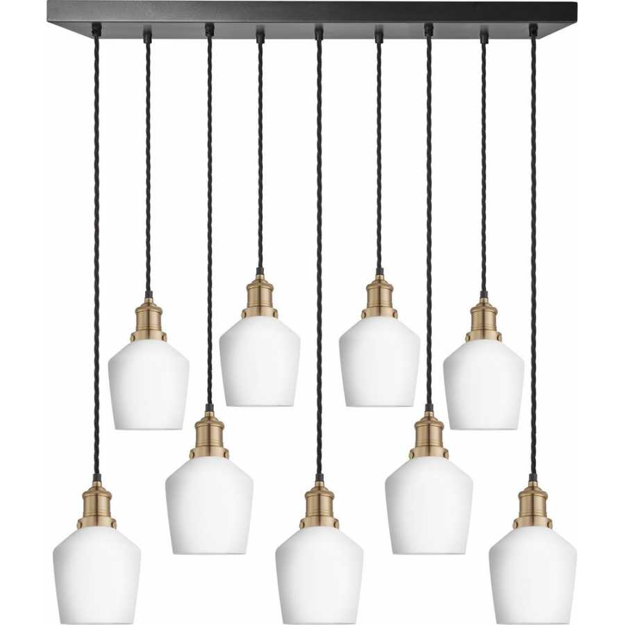 Industville Brooklyn Opal Glass Schoolhouse Cluster Pendant Light - 9 Wire - Brass Holder