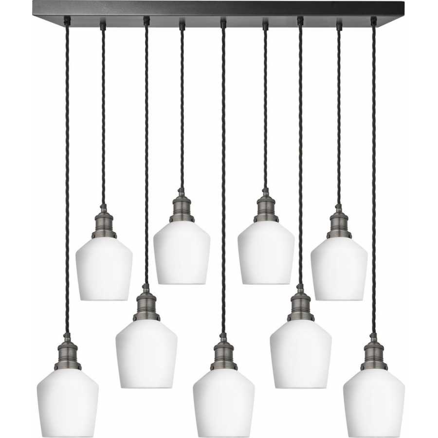 Industville Brooklyn Opal Glass Schoolhouse Cluster Pendant Light - 9 Wire - Pewter Holder