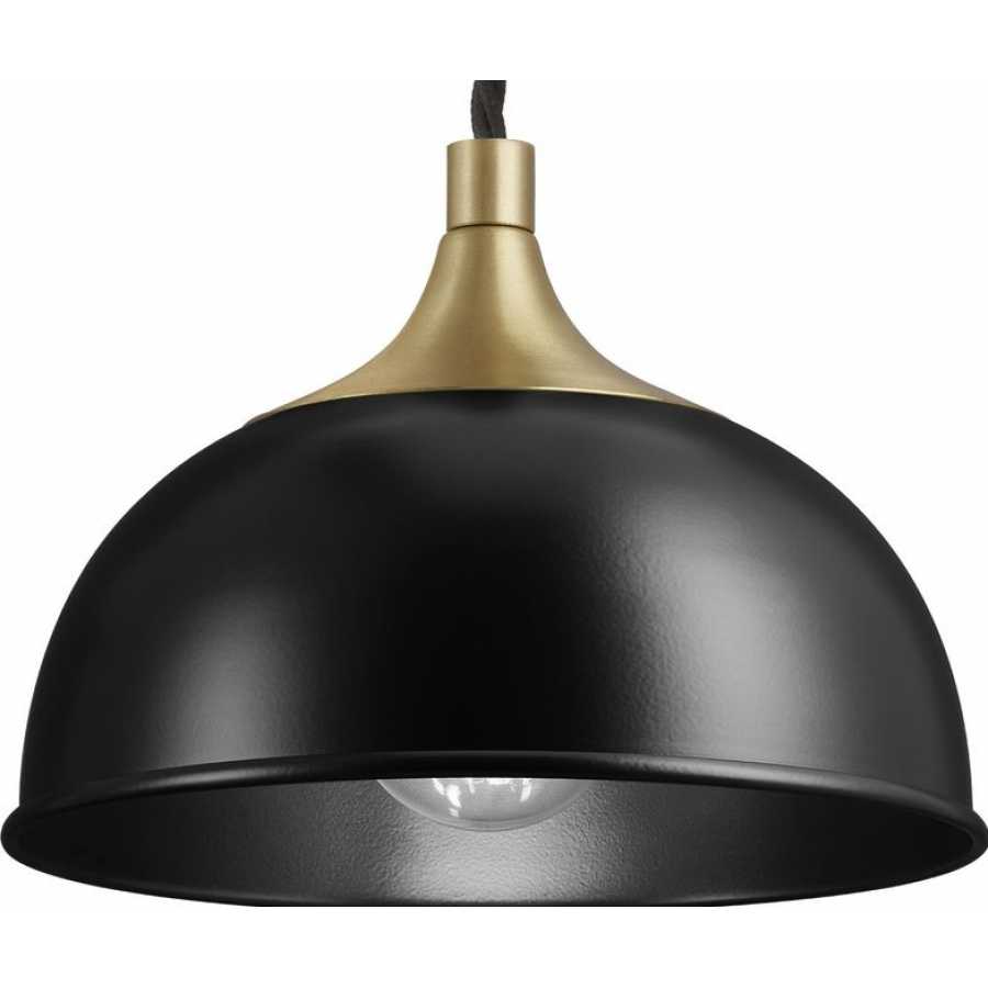 Industville Chelsea Dome Pendant Light - Matte Black - Brass Holder