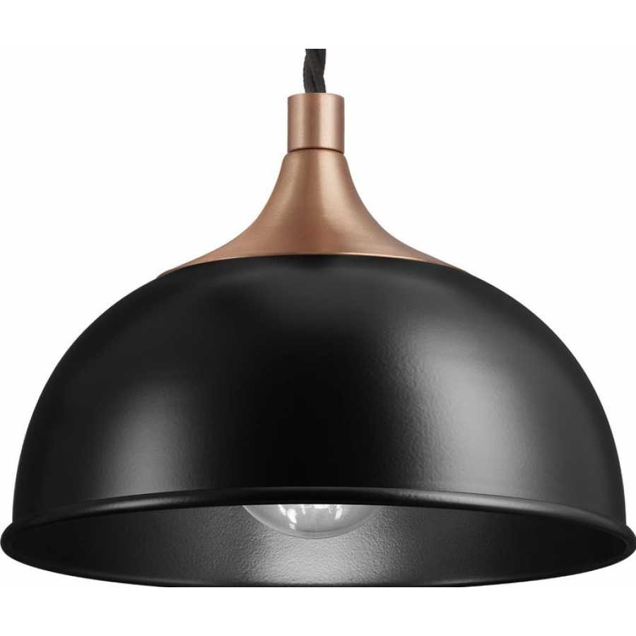 Industville Chelsea Dome Pendant Light - Matte Black - Copper Holder
