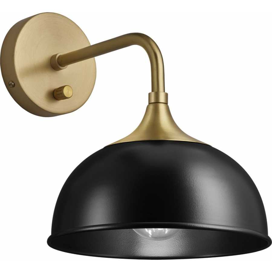 Industville Chelsea Dome Wall Light - Matte Black - Brass Holder