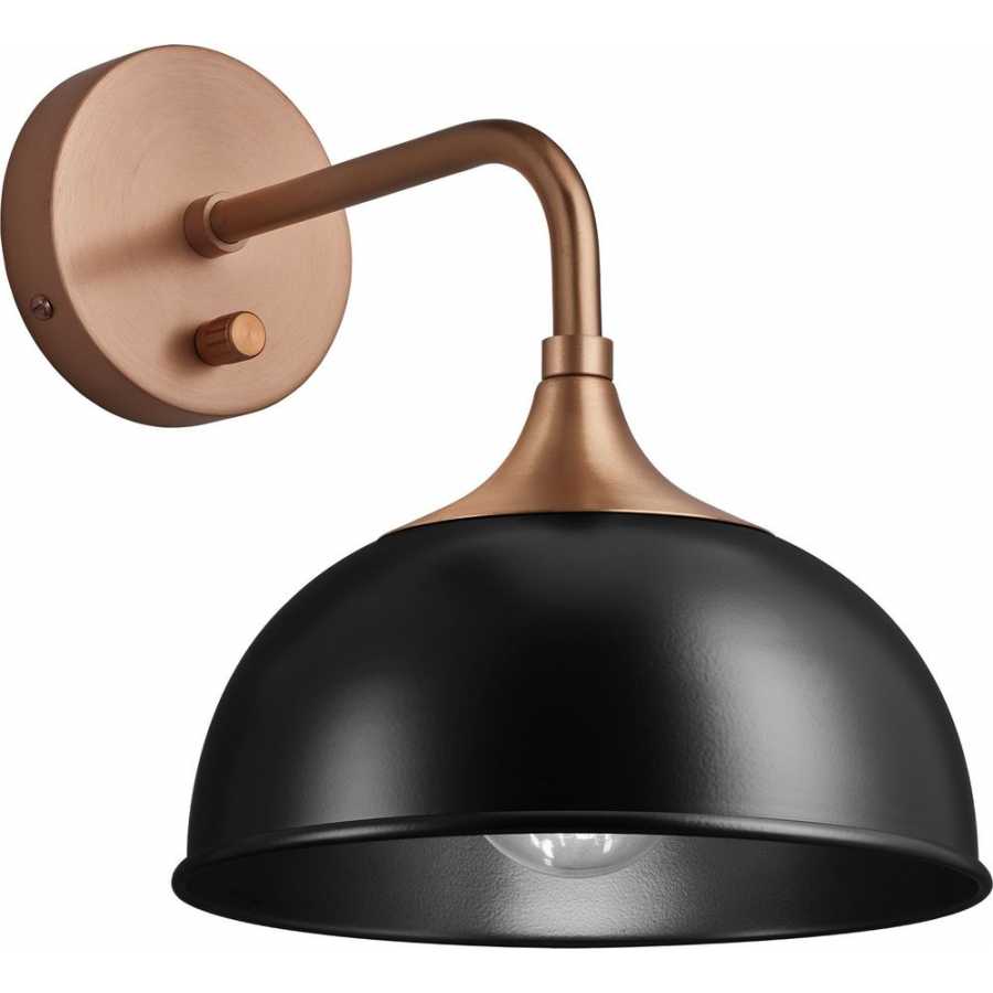 Industville Chelsea Dome Wall Light - Matte Black - Copper Holder