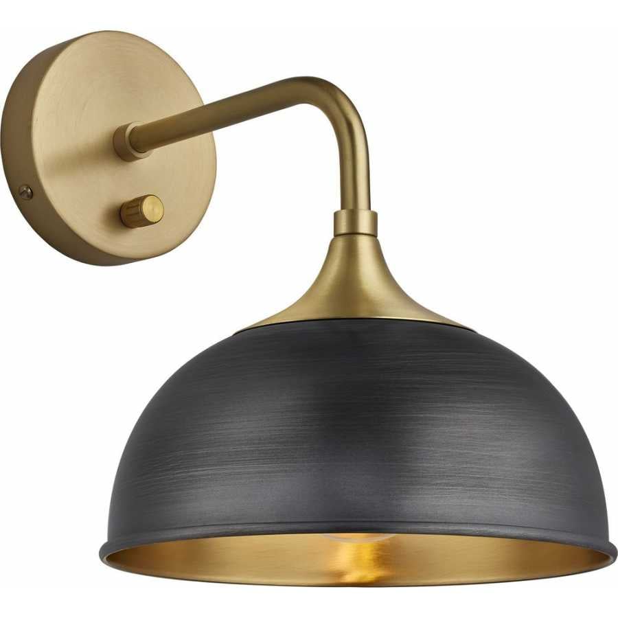 Industville Chelsea Dome Wall Light - Pewter & Brass - Brass Holder