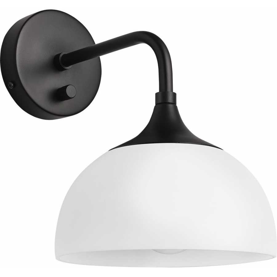 Industville Chelsea Opal Glass Dome Wall Light - Black Holder