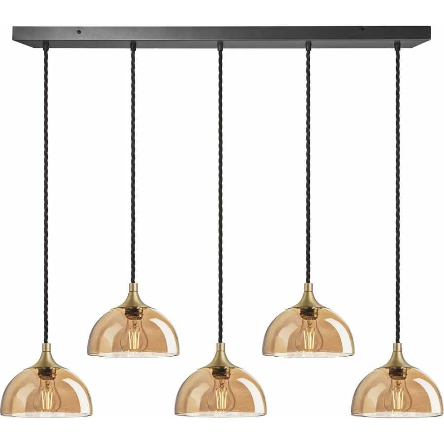 Industville Chelsea Tinted Glass Dome Cluster Pendant Light - 5 Wire - Amber - Brass Holder
