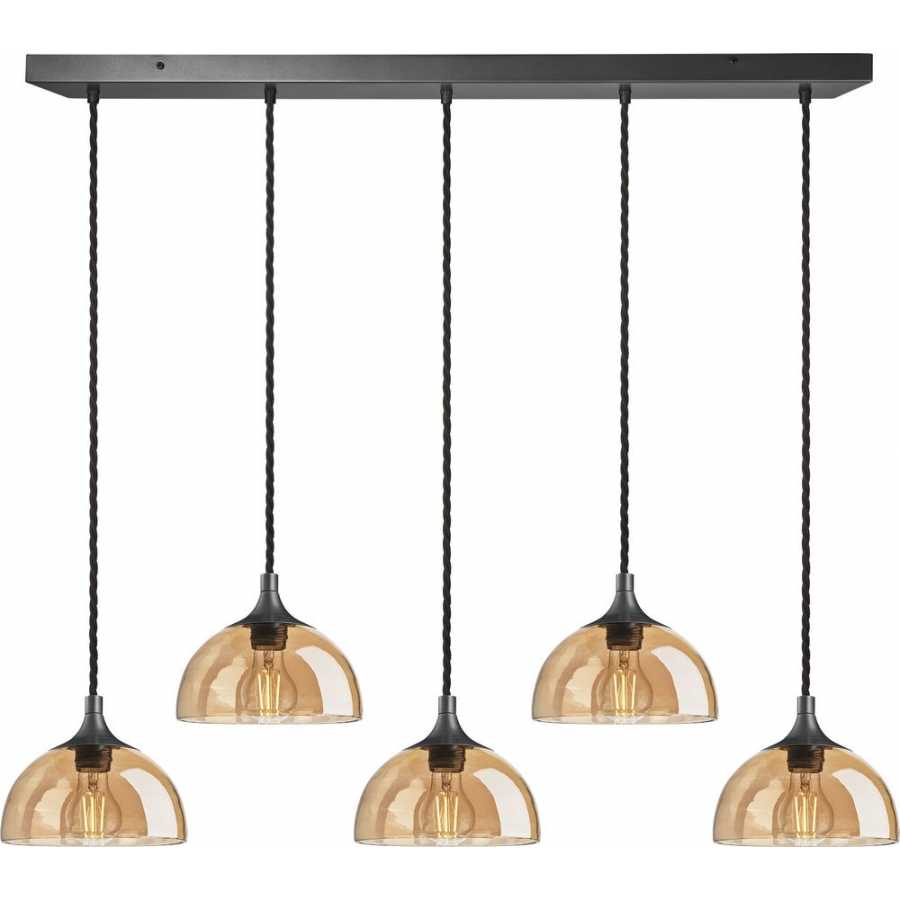 Industville Chelsea Tinted Glass Dome Cluster Pendant Light - 5 Wire - Amber - Pewter Holder