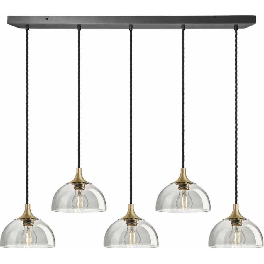 Industville Chelsea Tinted Glass Dome Cluster Pendant Light - 5 Wire - Smoke Grey - Brass Holder