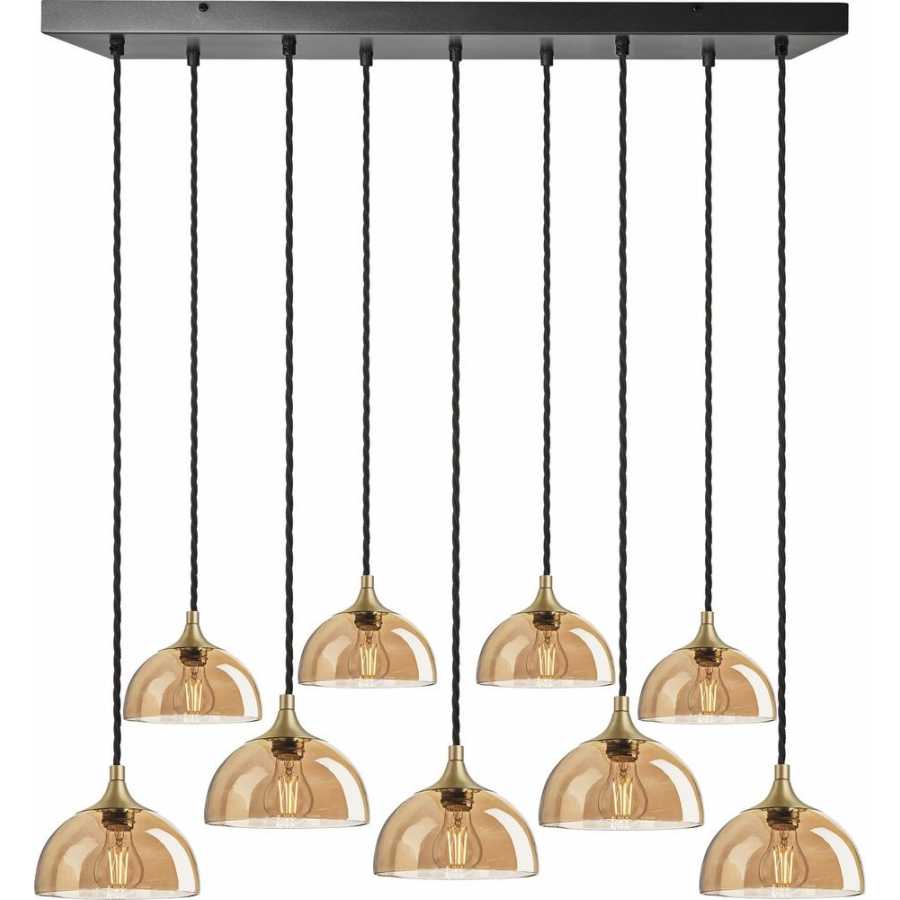 Industville Chelsea Tinted Glass Dome Cluster Pendant Light - 9 Wire - Amber - Brass Holder