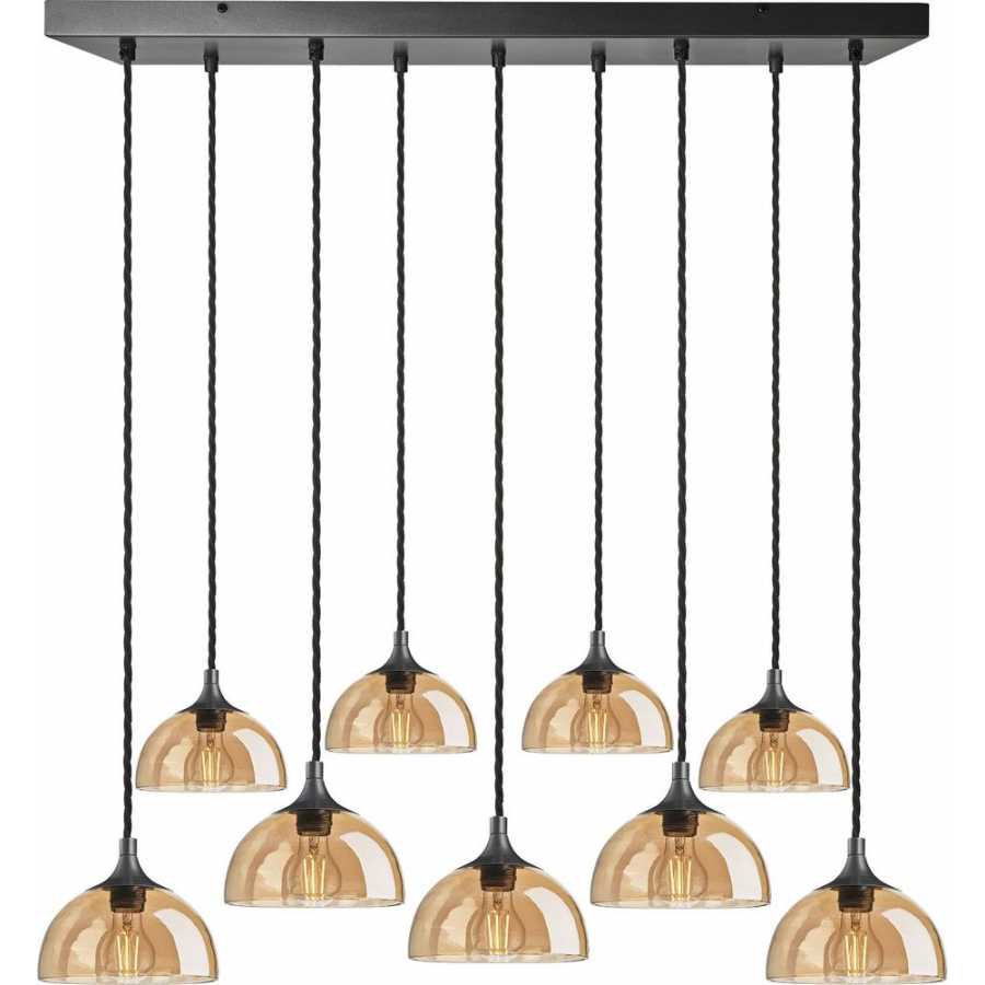 Industville Chelsea Tinted Glass Dome Cluster Pendant Light - 9 Wire - Amber - Pewter Holder