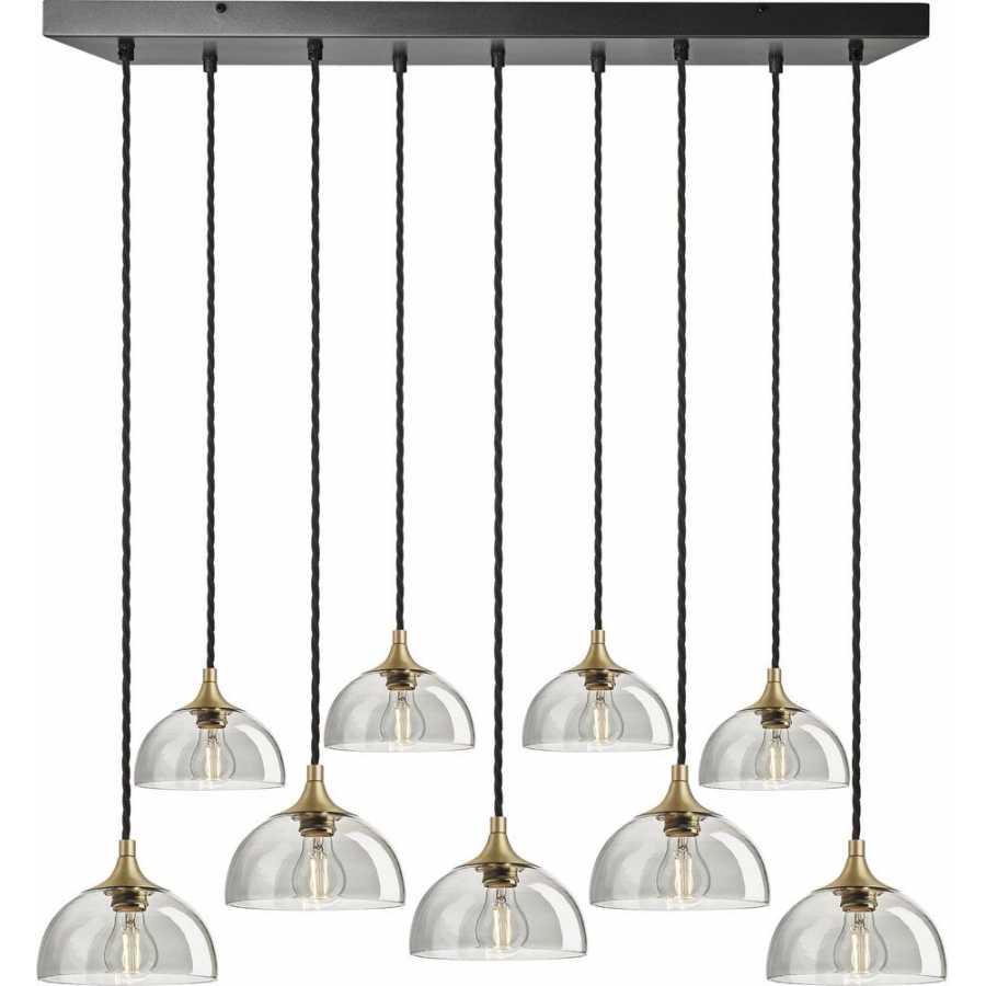 Industville Chelsea Tinted Glass Dome Cluster Pendant Light - 9 Wire - Smoke Grey - Brass Holder