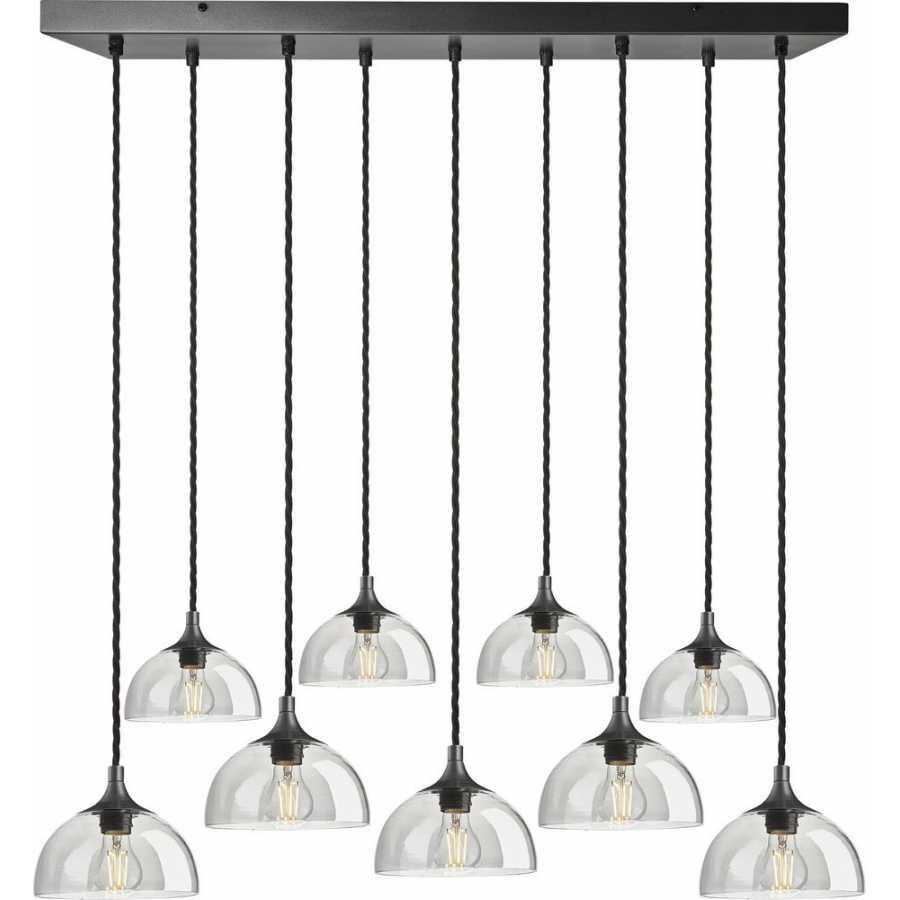Industville Chelsea Tinted Glass Dome Cluster Pendant Light - 9 Wire - Smoke Grey - Pewter Holder