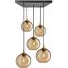 Industville Chelsea Tinted Glass Globe Square Mount Cluster Pendant Light - 5 Wire Square - 7 Inch - Amber