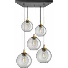 Industville Chelsea Tinted Glass Globe Square Mount Cluster Pendant Light - 5 Wire Square - 7 Inch - Smoke Grey