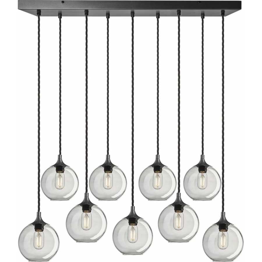 Industville Chelsea Tinted Glass Globe Line Mount Cluster Pendant Light - 9 Wire - 7 Inch - Smoke Grey - Pewter Holder